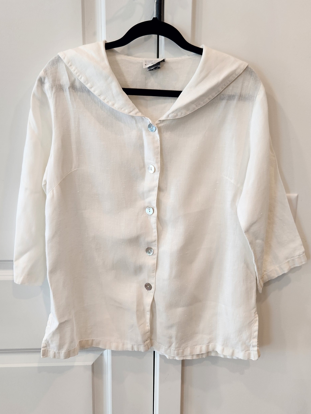 White Button-Front Sailor Collar Jacket - Women